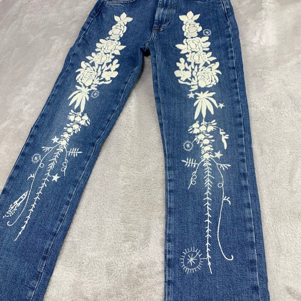 NWT 7 For All Mankind Jeans Easy Slim Embroidered Womens 24 Boho Festival $278 - Picture 6 of 16